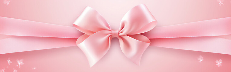Horizontal pink ribbon and bow on a romantic background for wedding invitation card greeting card or gift boxes 