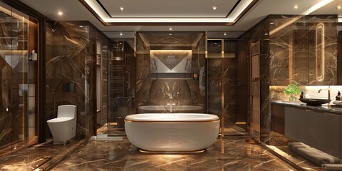 A bathroom where design harmonizes with elegance to underscore the essence of cleanliness - obrazy, fototapety, plakaty