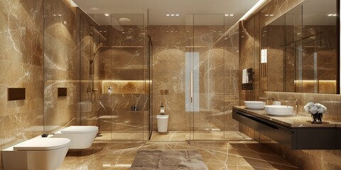 A bathroom where design harmonizes with elegance to underscore the essence of cleanliness - obrazy, fototapety, plakaty