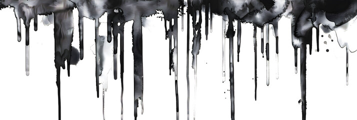 Gray and black watercolor paint drip on transparent background. - obrazy, fototapety, plakaty