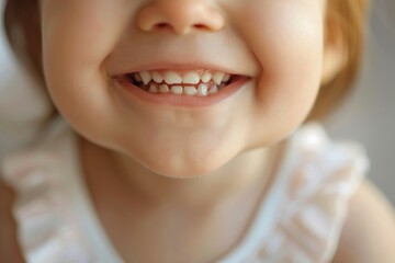 A close-up image of a smiling infant, captivating with tenderness and joy - obrazy, fototapety, plakaty