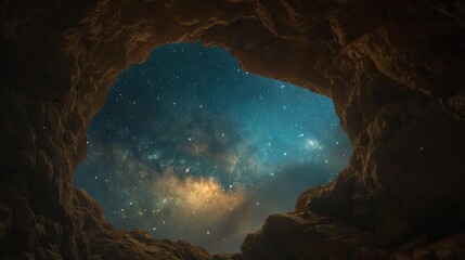 View of the milky way from a cave - obrazy, fototapety, plakaty