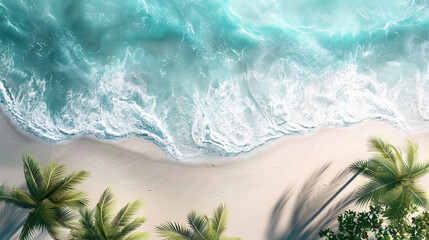 Azure Waves Washing Sandy Beach,  Aerial Drone Capture