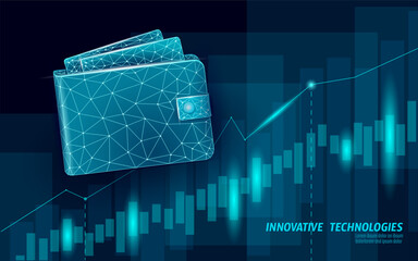 Low poly Online technology wallet growing graph. Future e-commerce digital international finance banking exchange blockchain. Payment 3d vector illustration