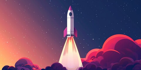 Naklejka premium A rocket at launch, symbolizing the explosive power of successful partnerships