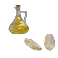 Peeled potato olive oil a watercolor illustration