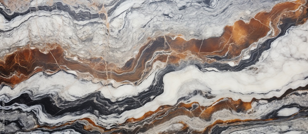 Poster a unique piece of marble featuring intricate brown and white swirls in its pattern, adding elegance 