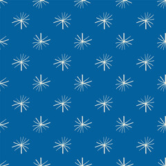 Seamless pattern of white snowflakes on a blue background. Doodle hand drawn snow background. Winter holiday illustration. Design element