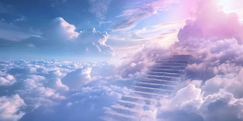 Foto op Canvas Ascending the stairway through clouds, a serene journey towards heavens gates © ParinApril