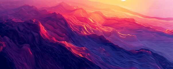Abstract colorful mountain landscape at sunset - obrazy, fototapety, plakaty