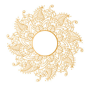 Clean white cover with gold beautiful flower. Golden vector mandala isolated on white background. A symbol of life and health. Invitation, wedding card, magic symbol.