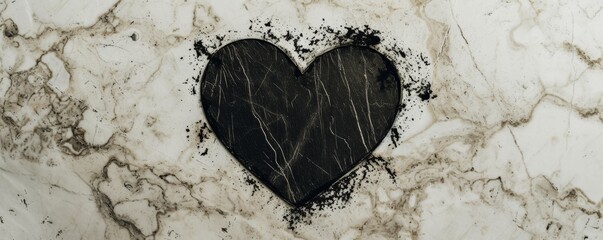 Black heart shape on a marble surface