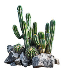 Varied cactus collection isolated on transparent background