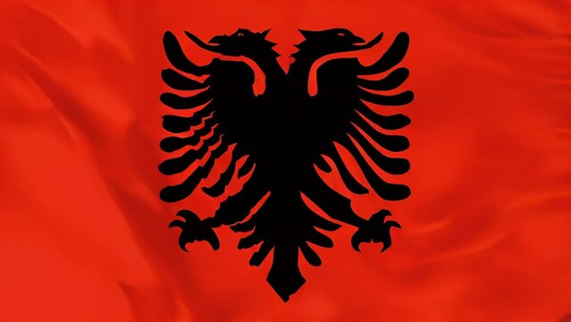 The national Albania waving flag in 3d background.