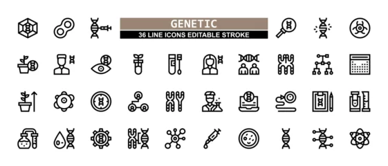 Poster 36 Genetic Line Icons Set Pack Editable Stroke Vector Illustration. © nokdian