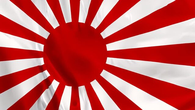Waving flag of Japan naval ensign, red rising sun. 3d background.