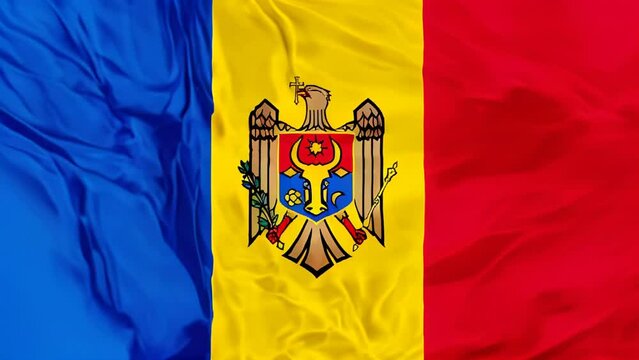 The national Moldova waving flag in 3d background.