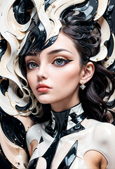 Futuristic portrait of a young beautiful woman. Generative AI