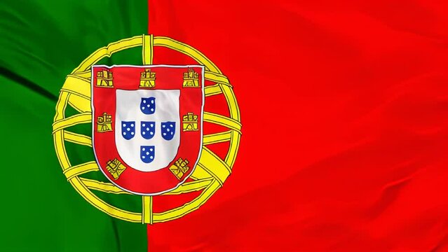 The national Portugal waving flag in 3d background.