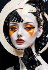 Futuristic portrait of a young beautiful woman. Generative AI