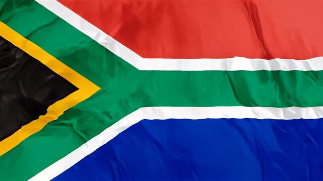 Waving flag of South Africa , blue red black, white and yellow colors. 3d background.