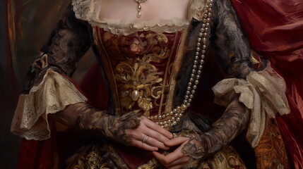 Regal Elegance of Duchess, Noble Woman in Opulent Historical Attire - obrazy, fototapety, plakaty