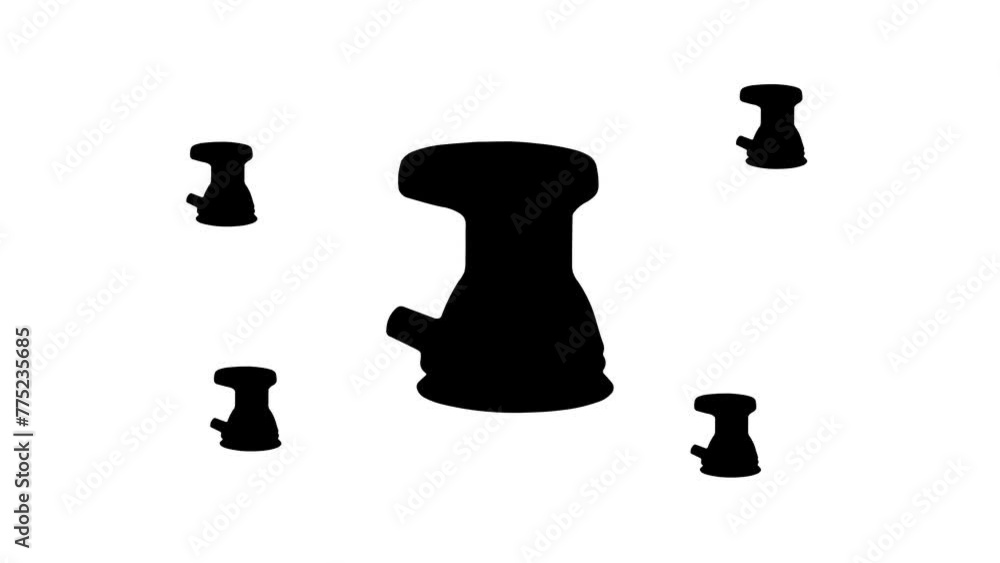 Poster zoom in and out animation the sanding machine symbol. large black symbol in the center and four smal