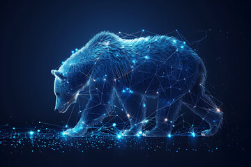 Intriguing bear illustration merging digital wireframe polygons with cutting-edge line and dot technology, perfect for modern designs and wildlife-themed projects - obrazy, fototapety, plakaty