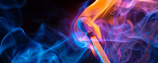 Igniting matchstick with blue and orange flames