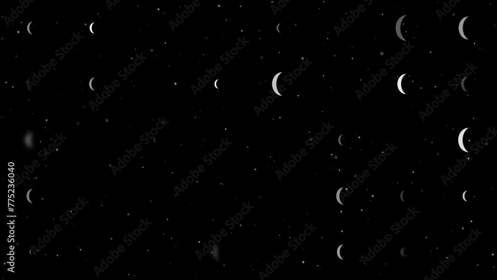 Poster template animation of evenly spaced crescent symbols of different sizes and opacity. animation of tr