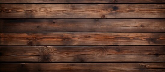 Naklejka premium Wooden wall featured in close-up showing a rich dark brown stain, adding depth and texture to the surface