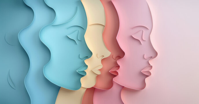 World maternal mental health day. Happy Mother's day. Floral decorations in paper art style. Paper craft card of young women with flowers in her hair. Generative ai