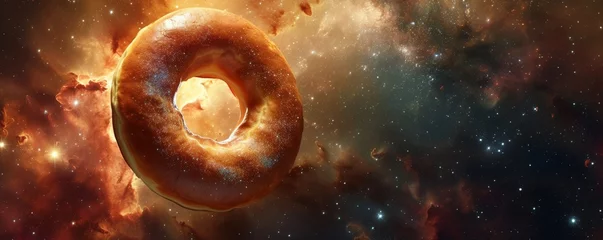 Foto op Aluminium Surreal space scene with giant donut © LabirintStudio