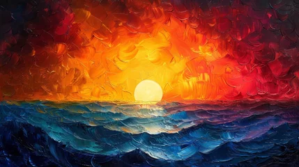 Behangcirkel Sunset over the ocean painting © LabirintStudio