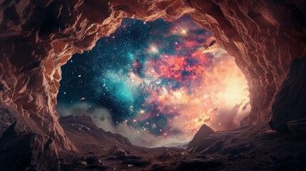 Starry sky seen from a cave - obrazy, fototapety, plakaty
