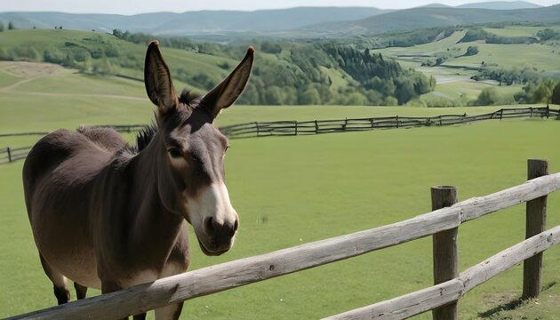 A Mule Standing At A Fence Looking Out Over A Pic