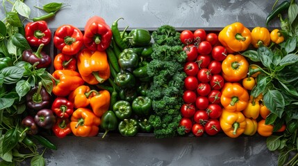 An AI-generated image depicting a frame created from a variety of peppers, from bell to chili, set against a clean white backdrop, highlighting the spectrum of reds, greens