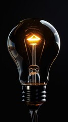 Glowing filament inside a light bulb on dark background
