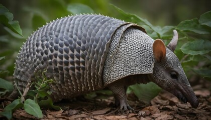An Armadillo With Its Scales Blending Into The Fol