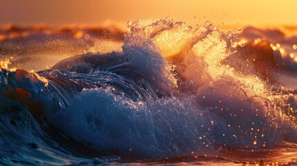 Ocean waves in the evening sunset light.