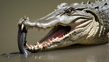 A Crocodile With Its Jaws Clamped Shut Swallowing