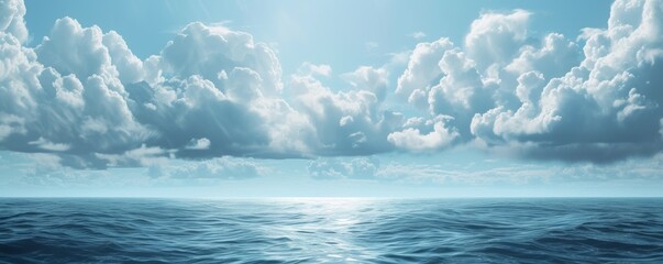 Serene ocean panorama with cloudscape - obrazy, fototapety, plakaty