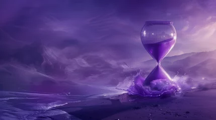 Fototapeten Surreal purple hourglass on a desolate landscape © LabirintStudio