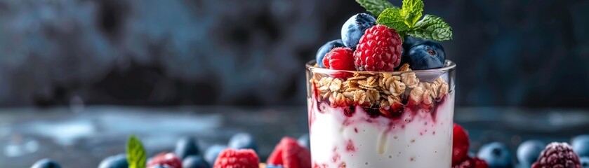 Layers of yogurt and berries in a glass, showcasing a perfect balance of health and taste at breakfast
