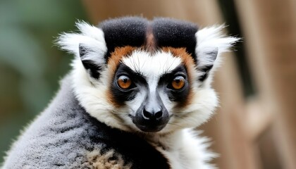 A Lemur With Its Fur Fluffed Up Trying To Appear