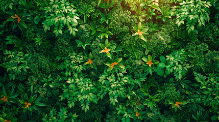 Lush greenery, natures pattern with leaves and vibrant garden hues