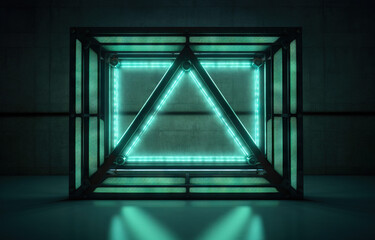 Neon lamp with triangle shape in the club or on the street.
