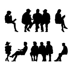Silhouettes of people sitting on a bench or chair