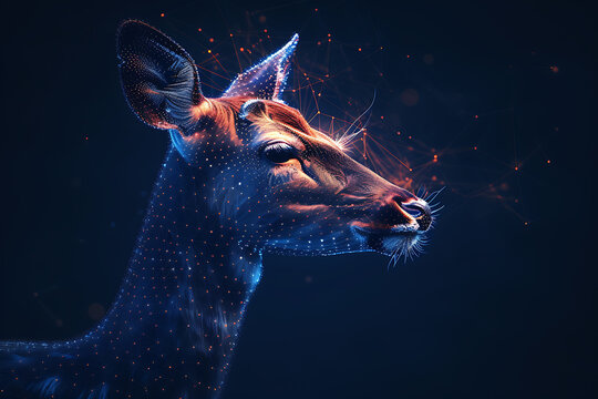 Captivating digital wireframe polygon illustration showcasing a majestic giraffe with intricate line and dots technology, perfect for modern design projects