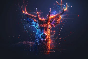 Fotobehang Gorgeous deer illustration blending digital wireframe polygons with line and dot technology, perfect for contemporary design projects and wildlife-themed creations © Evhen Pylypchuk